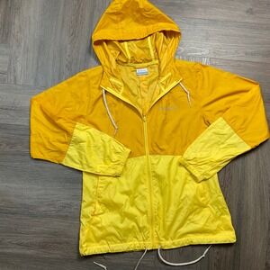Columbia Flash Forward Windbreaker Womens Medium Yellow Colorblock Jacket Hooded